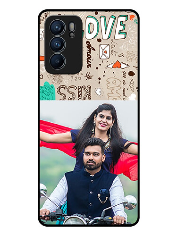 Custom Reno 6 5G Custom Glass Phone Case - Love Doodle Pattern 