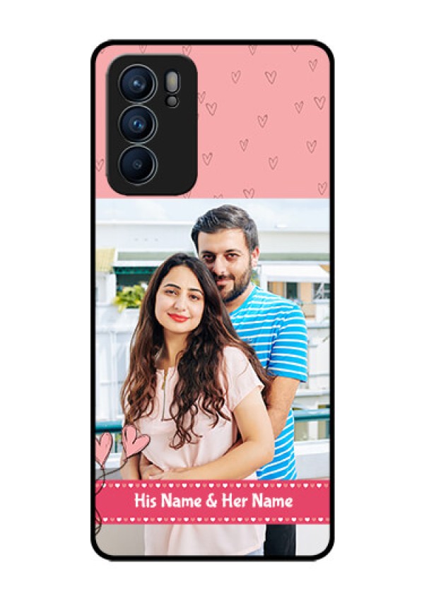 Reno 6 5G Personalized Glass Phone Case - Love Design Peach Color