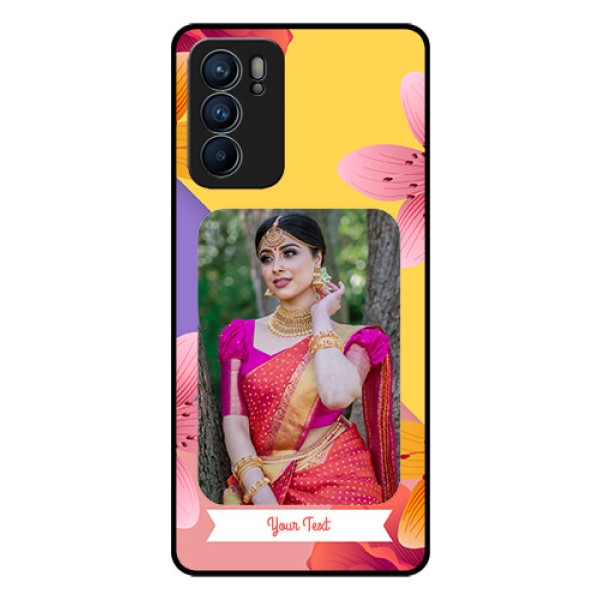Reno 6 5G Custom Glass Mobile Case - 3 Image With Vintage Floral Design