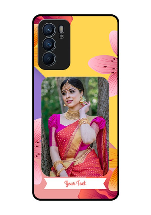 Reno 6 5G Custom Glass Mobile Case - 3 Image With Vintage Floral Design