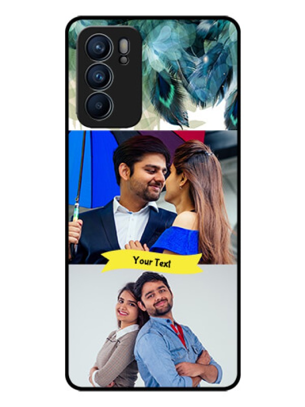 Custom Reno 6 5G Personalized Glass Phone Case - Image with Boho Peacock Feather Design