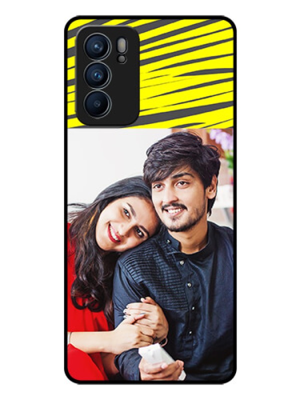 Custom Reno 6 5G Photo Printing on Glass Case - Yellow Abstract Design