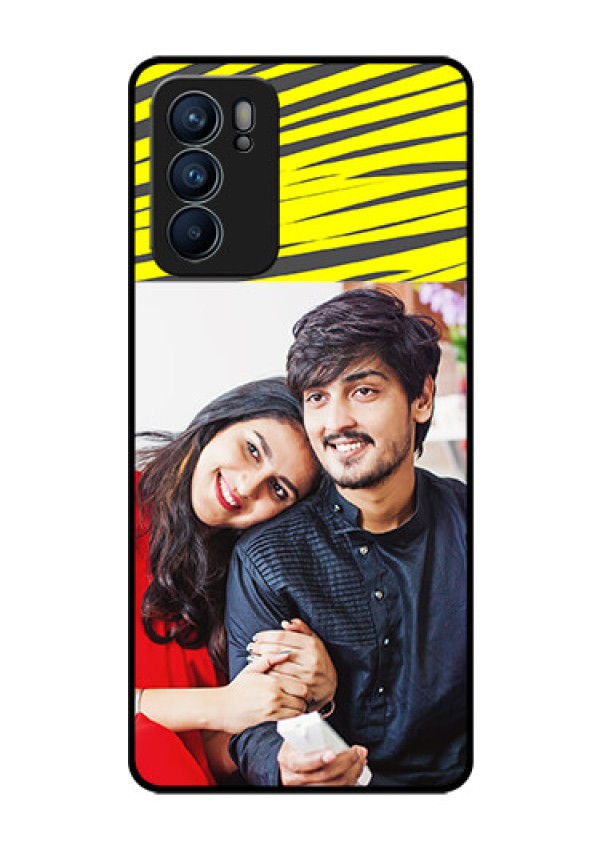 Reno 6 5G Photo Printing on Glass Case - Yellow Abstract Design