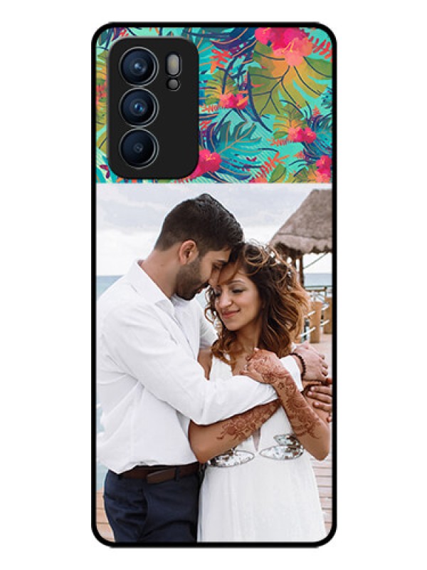 Custom Reno 6 5G Photo Printing on Glass Case - Watercolor Floral Design