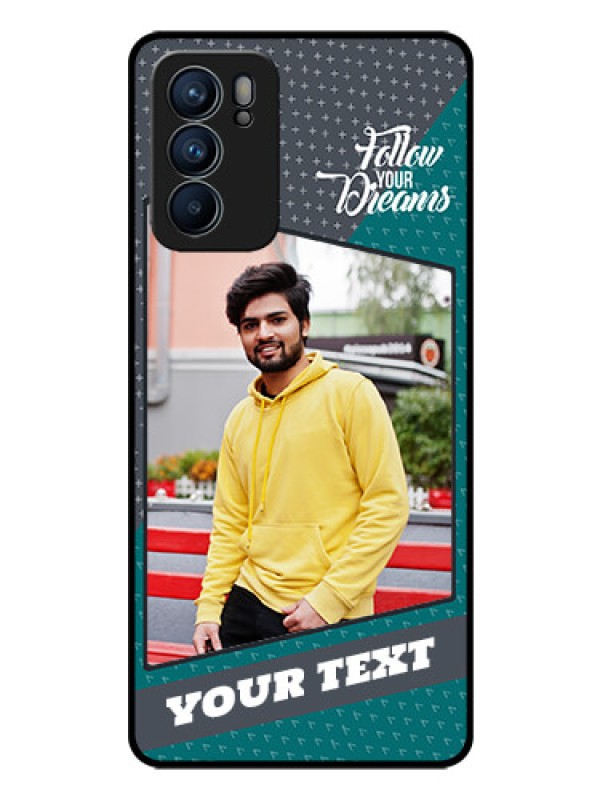 Custom Reno 6 5G Personalized Glass Phone Case - Background Pattern Design with Quote