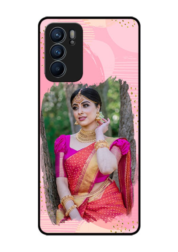 Reno 6 5G Personalized Glass Phone Case - Gold Glitter Splash Design