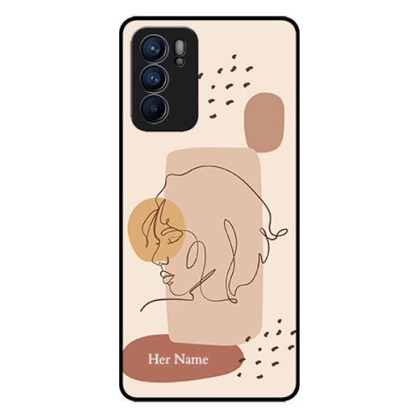 Oppo Reno 6 5G Photo Printing on Glass Case - Calm Woman line art Design Oppo Reno 6 5G Photo Printing on Glass Case - Calm Woman line art Design