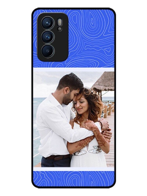Custom Oppo Reno 6 5G Custom Glass Mobile Case - Curved line art with blue and white Design