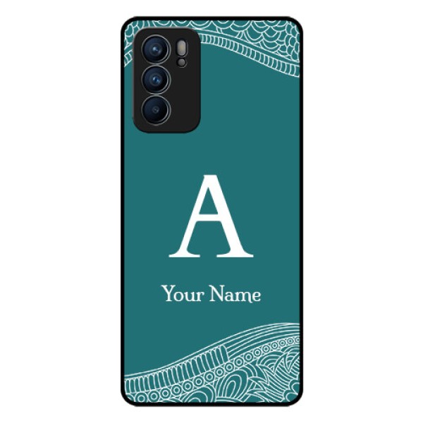 Oppo Reno 6 5G Personalized Glass Phone Case - line art pattern with custom name Design