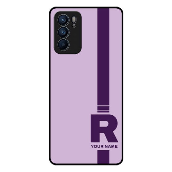 Oppo Reno 6 5G Photo Printing on Glass Case - Simple dual tone stripe with name Design