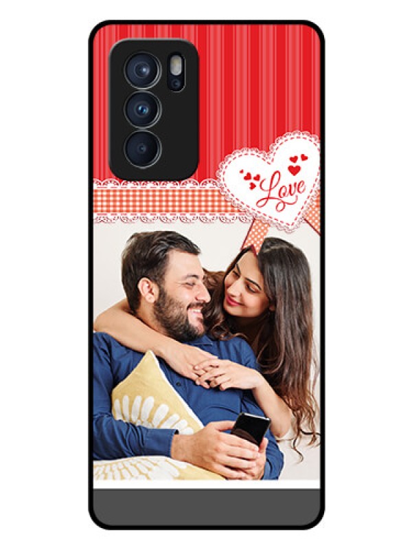 Custom Reno 6 Pro 5G Custom Glass Mobile Case - Red Love Pattern Design
