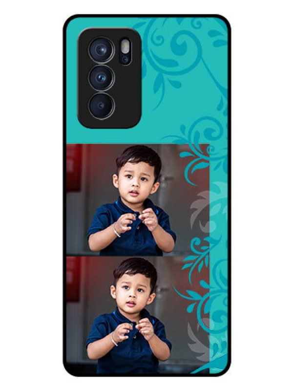 Custom Reno 6 Pro 5G Personalized Glass Phone Case - with Photo and Green Floral Design 