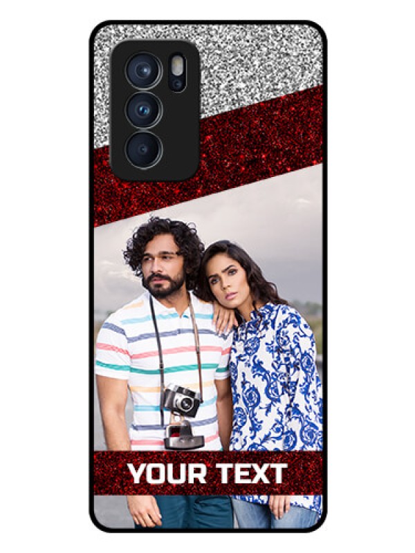 Custom Reno 6 Pro 5G Personalized Glass Phone Case - Image Holder with Glitter Strip Design