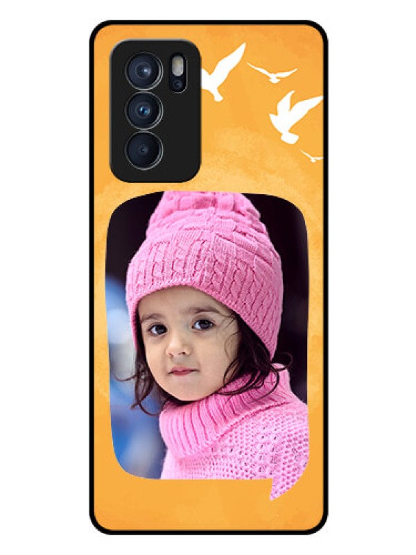 Custom Reno 6 Pro 5G Personalized Glass Phone Case - Water Color Design with Bird Icons