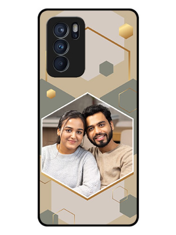 Custom Oppo Reno 6 Pro 5G Photo Printing on Glass Case - Stylish Hexagon Pattern Design