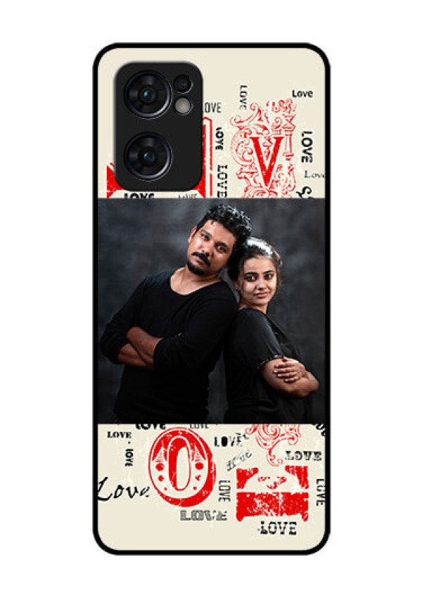 Reno 7 5G Photo Printing on Glass Case - Trendy Love Design Case