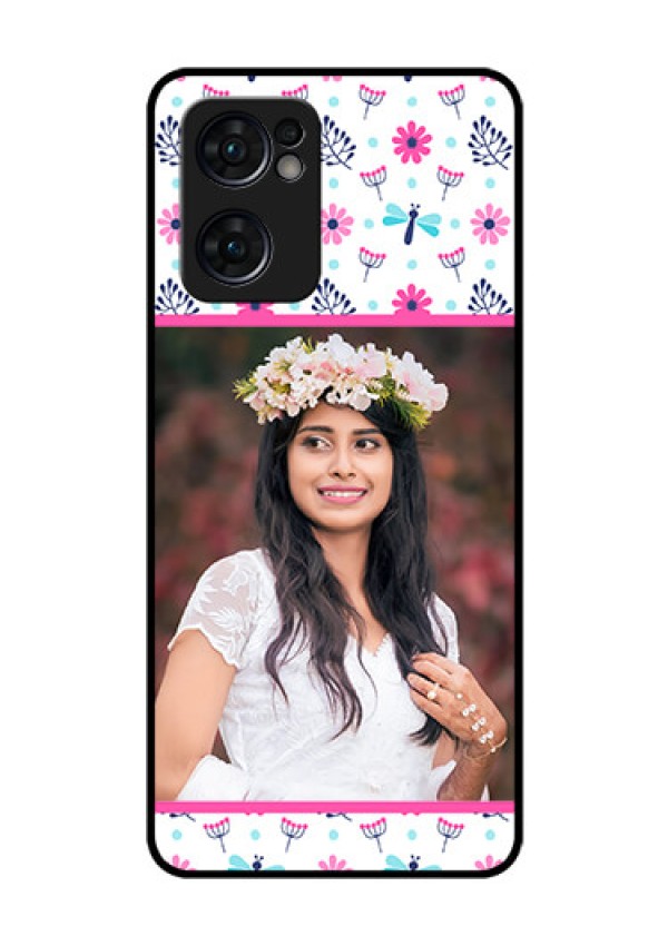 Reno 7 5G Photo Printing on Glass Case - Colorful Flower Design