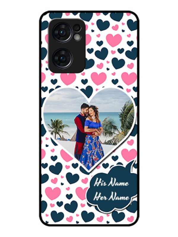 Custom Reno 7 5G Custom Glass Phone Case - Pink & Blue Heart Design