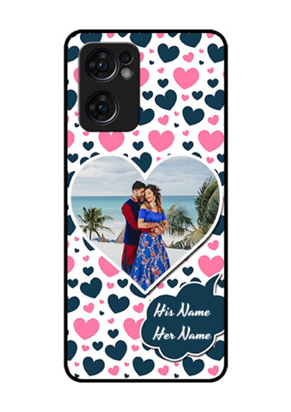 Reno 7 5G Custom Glass Phone Case - Pink & Blue Heart Design