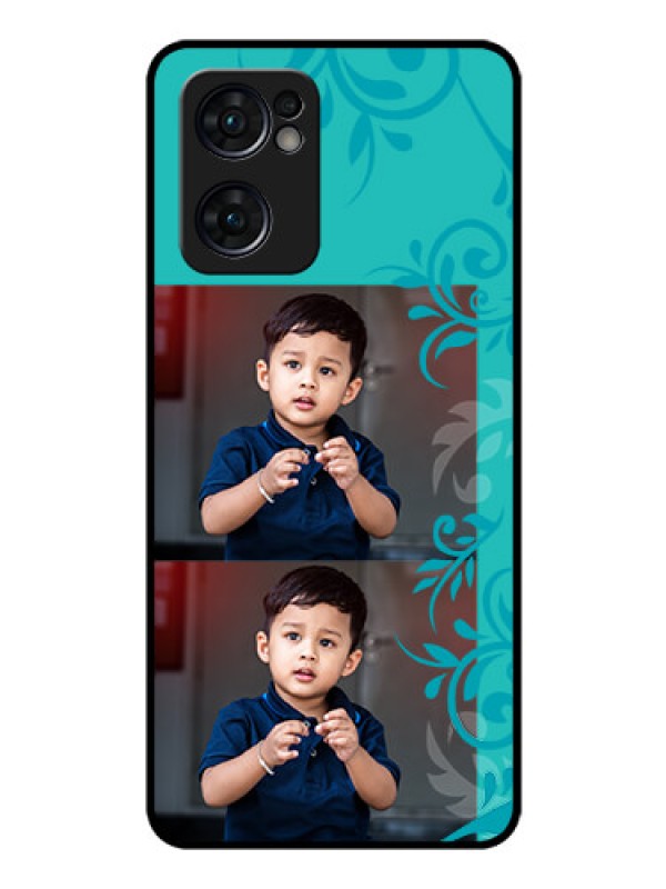 Custom Reno 7 5G Personalized Glass Phone Case - with Photo and Green Floral Design