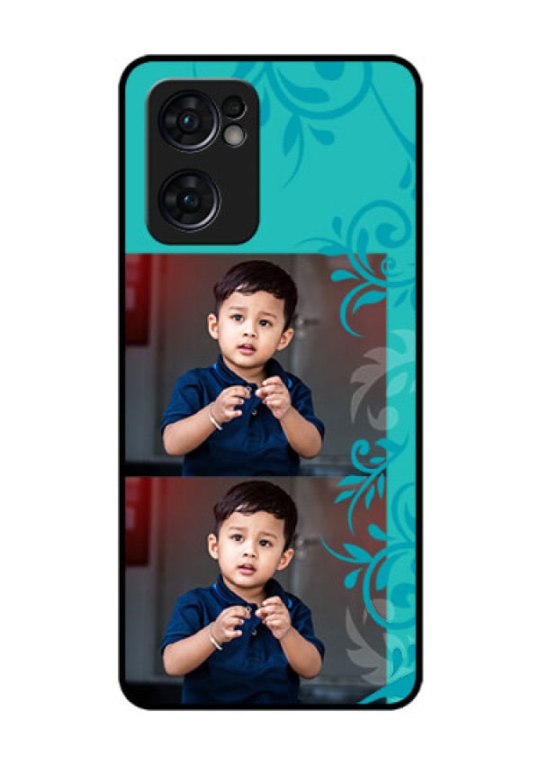 Reno 7 5G Personalized Glass Phone Case - with Photo and Green Floral Design