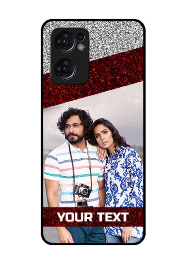 Reno 7 5G Personalized Glass Phone Case - Image Holder with Glitter Strip Design