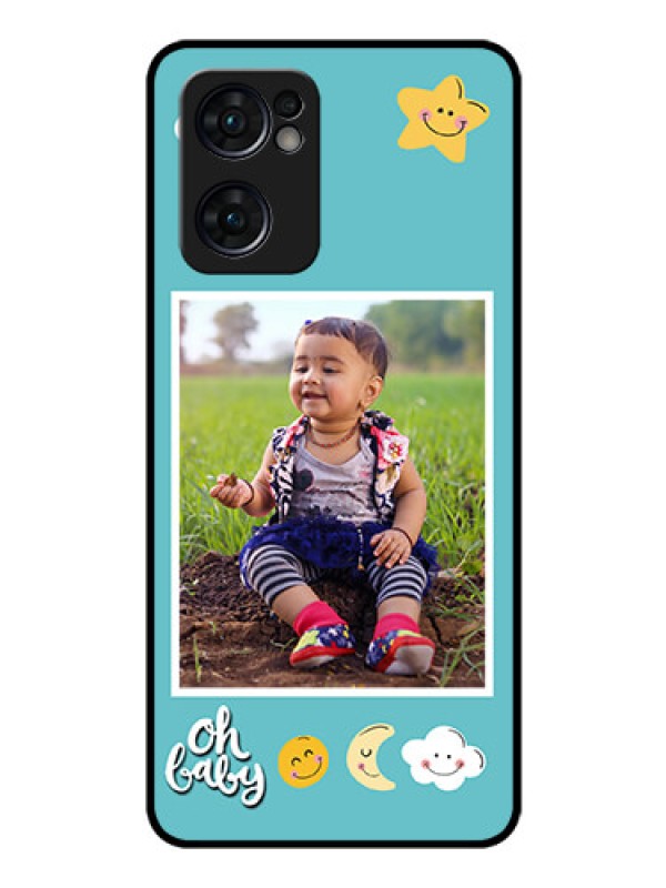 Custom Reno 7 5G Personalized Glass Phone Case - Smiley Kids Stars Design