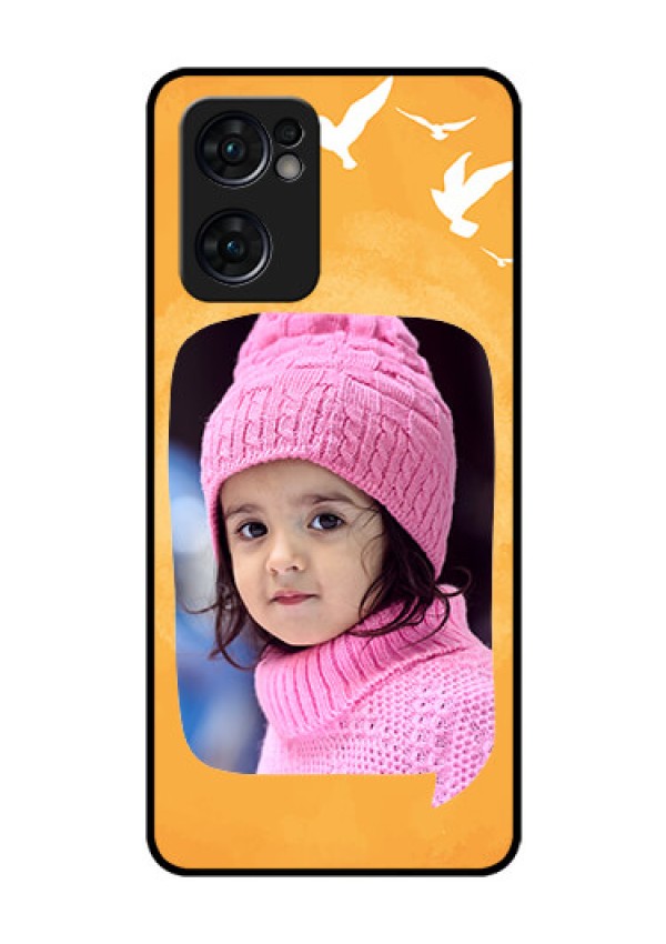 Reno 7 5G Personalized Glass Phone Case - Water Color Design with Bird Icons