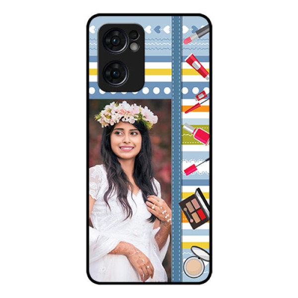 Reno 7 5G Personalized Glass Phone Case - Makeup Icons Design Reno 7 5G Personalized Glass Phone Case - Makeup Icons Design