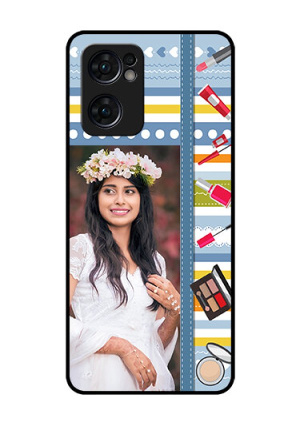 Reno 7 5G Personalized Glass Phone Case - Makeup Icons Design