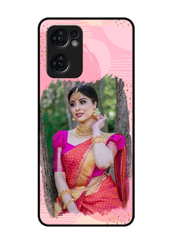 Reno 7 5G Personalized Glass Phone Case - Gold Glitter Splash Design
