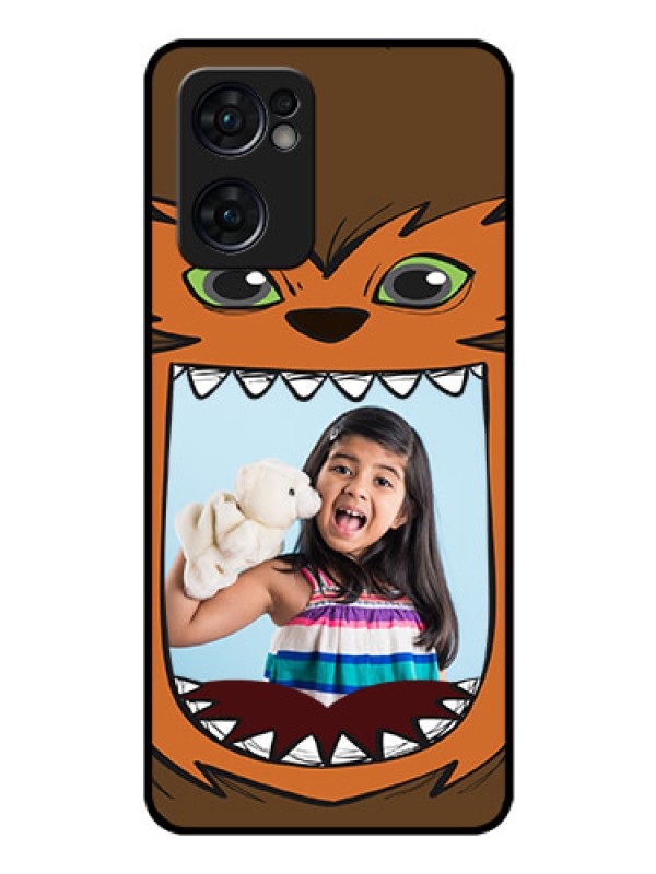Custom Reno 7 5G Photo Printing on Glass Case - Owl Monster Back Case Design