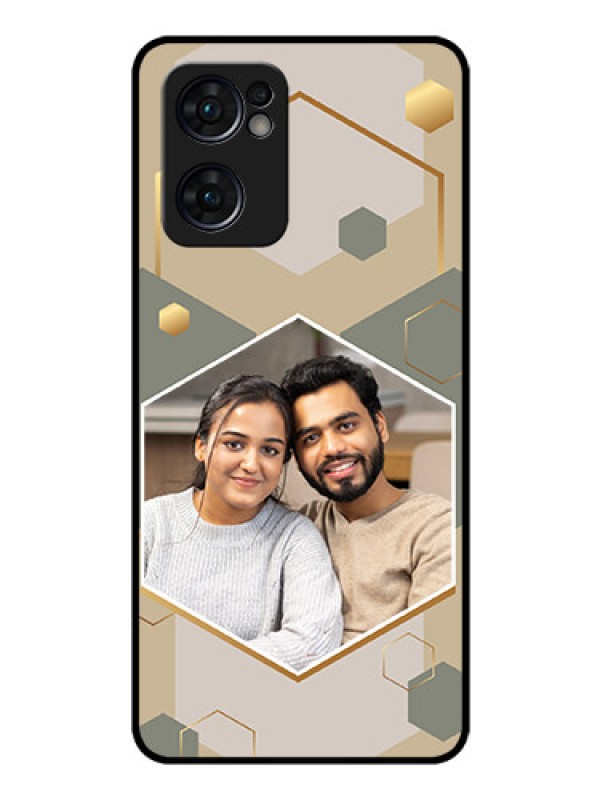 Custom Oppo Reno 7 5G Photo Printing on Glass Case - Stylish Hexagon Pattern Design