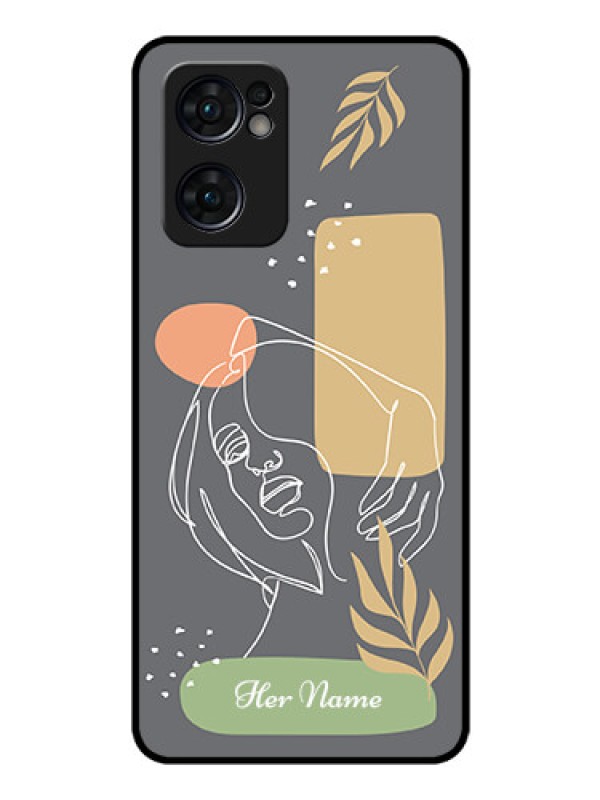 Custom Oppo Reno 7 5G Custom Glass Phone Case - Gazing Woman line art Design