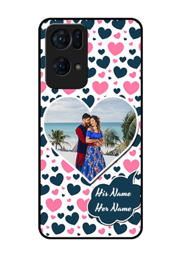 Oppo Reno 7 Pro 5G Custom Glass Phone Case - Pink & Blue Heart Design