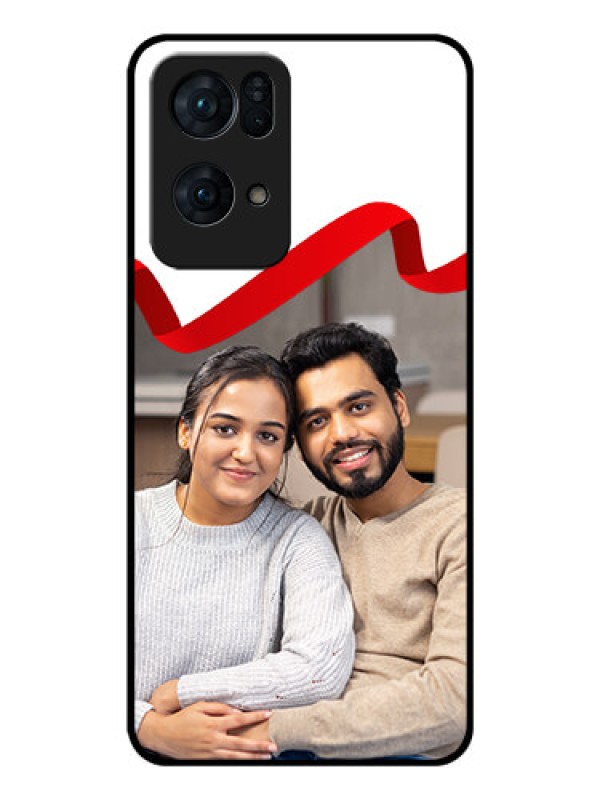 Custom Oppo Reno 7 Pro 5G Photo Printing on Glass Case - Red Ribbon Frame Design