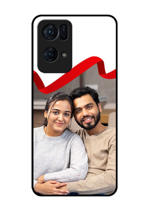 Oppo Reno 7 Pro 5G Photo Printing on Glass Case - Red Ribbon Frame Design
