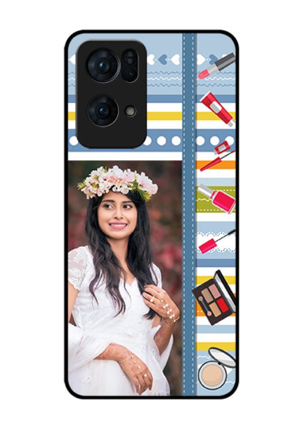 Oppo Reno 7 Pro 5G Personalized Glass Phone Case - Makeup Icons Design