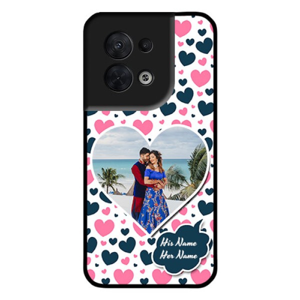 Oppo Reno 8 5G Custom Glass Phone Case - Pink & Blue Heart Design