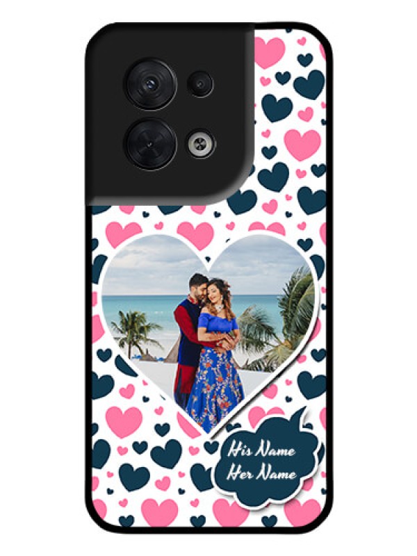 Custom Oppo Reno 8 5G Custom Glass Phone Case - Pink & Blue Heart Design