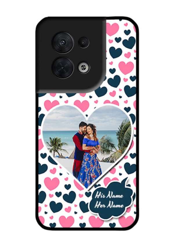 Oppo Reno 8 5G Custom Glass Phone Case - Pink & Blue Heart Design