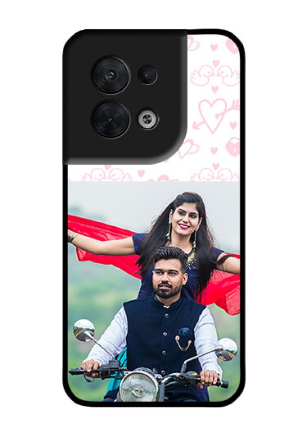 Oppo Reno 8 5G Custom Glass Mobile Case - Pink Flying Heart Design