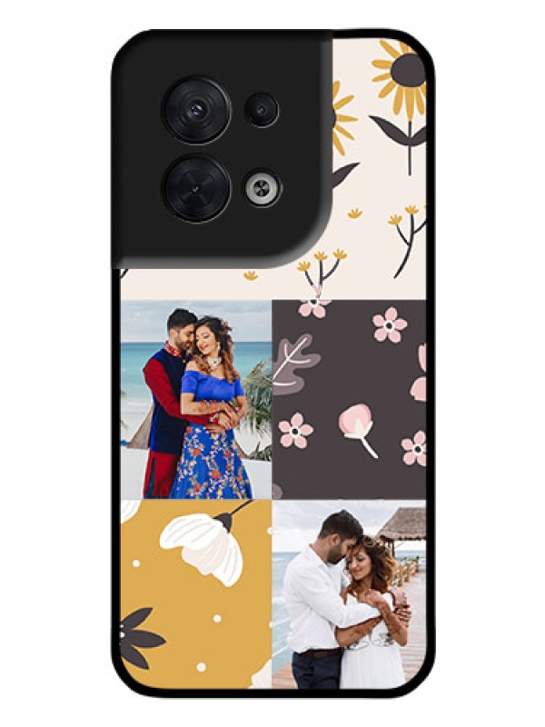 Custom Oppo Reno 8 5G Photo Printing on Glass Case - 3 Images with Floral Design