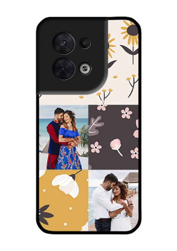 Oppo Reno 8 5G Photo Printing on Glass Case - 3 Images with Floral Design