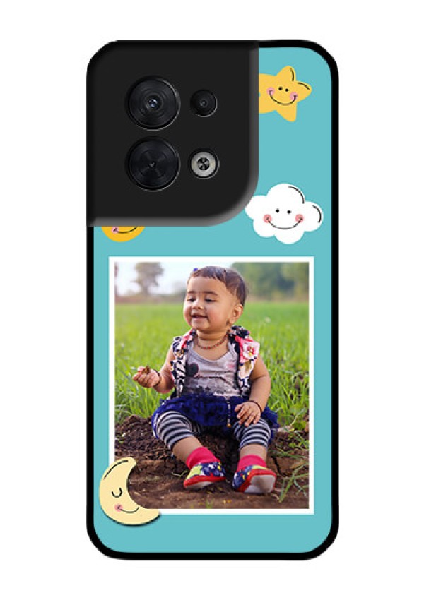 Oppo Reno 8 5G Personalized Glass Phone Case - Smiley Kids Stars Design