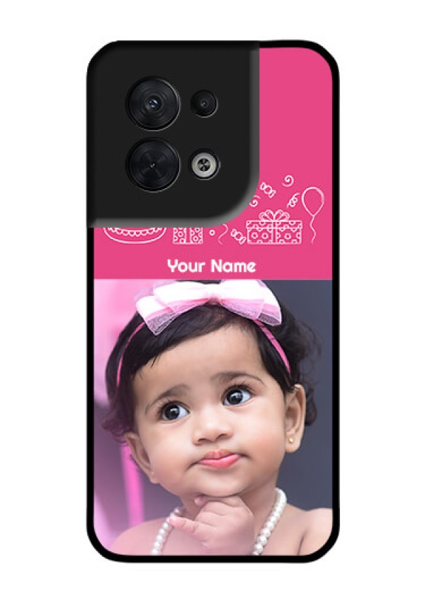 Oppo Reno 8 5G Photo Printing on Glass Case - with Birthday Line Art Design
