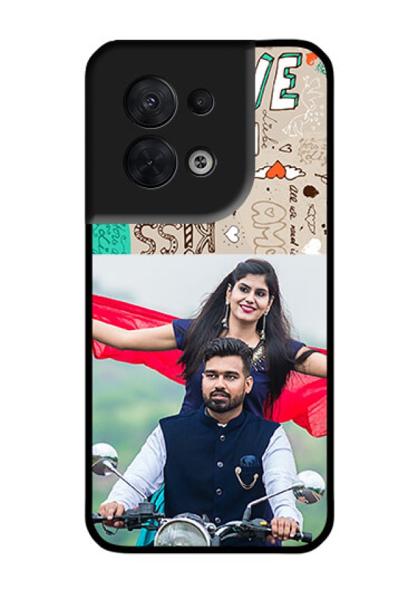 Oppo Reno 8 5G Custom Glass Phone Case - Love Doodle Pattern