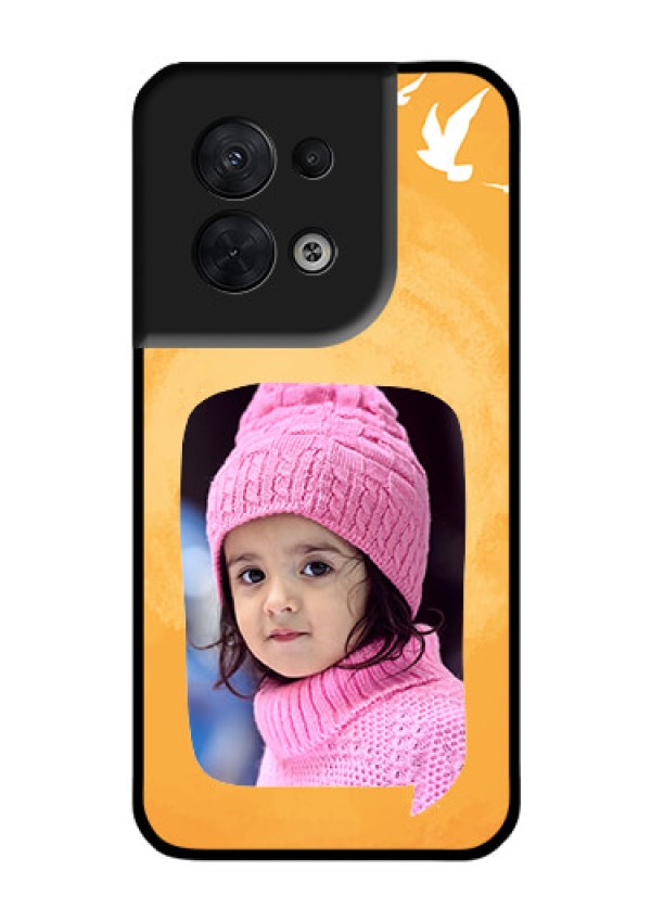 Oppo Reno 8 5G Personalized Glass Phone Case - Water Color Design with Bird Icons