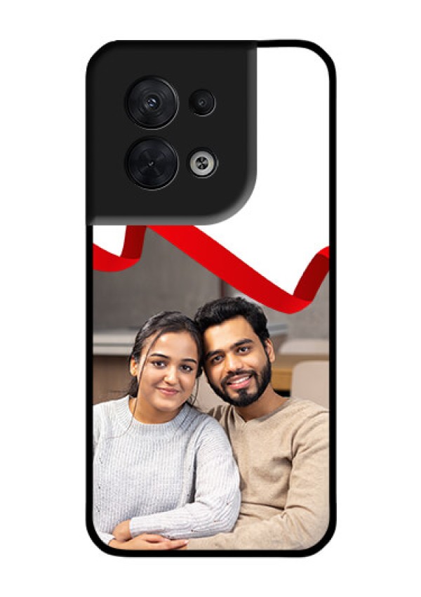 Oppo Reno 8 5G Photo Printing on Glass Case - Red Ribbon Frame Design