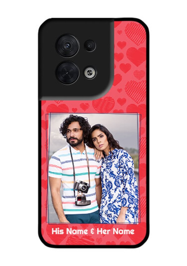 Oppo Reno 8 5G Photo Printing on Glass Case - with Red Heart Symbols Design